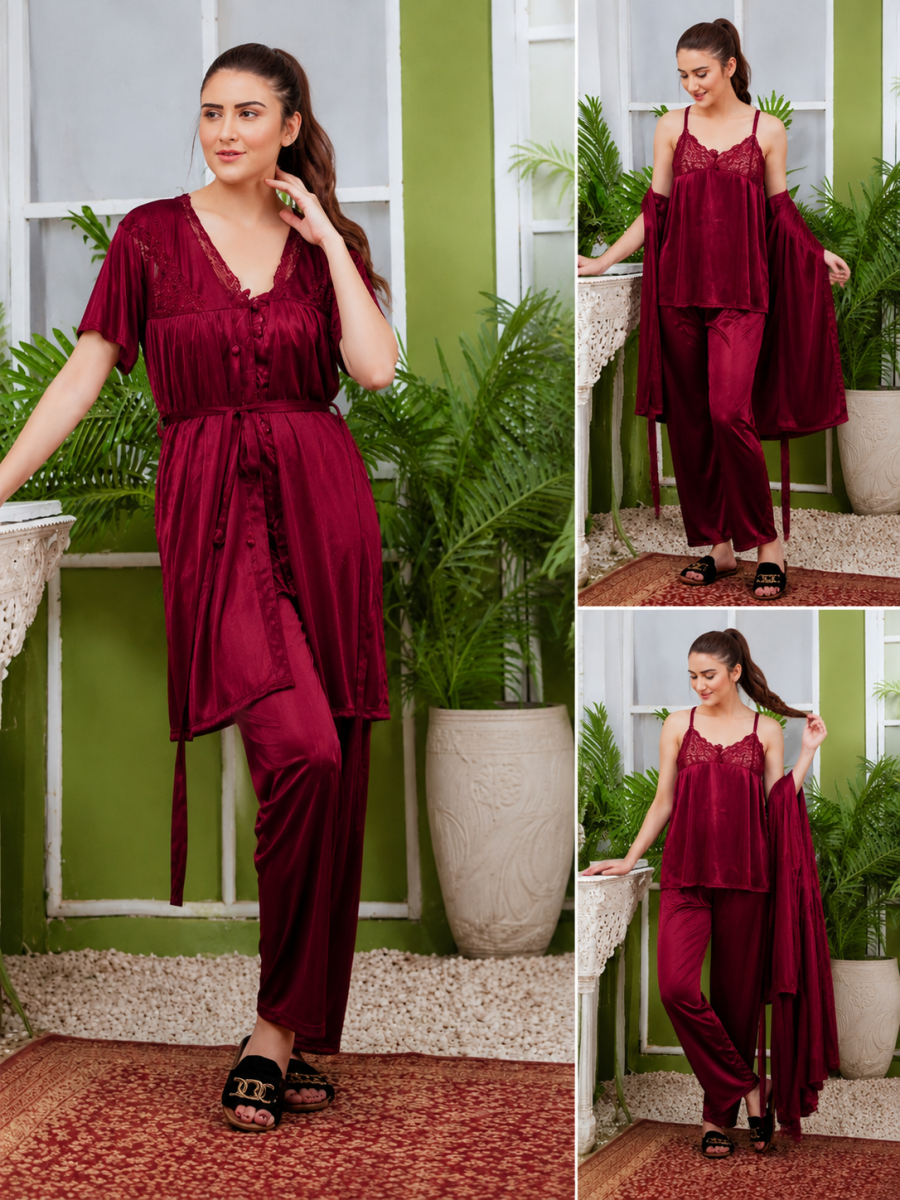 3 Piece Bridal Nighty Set for Women thumbnail 3