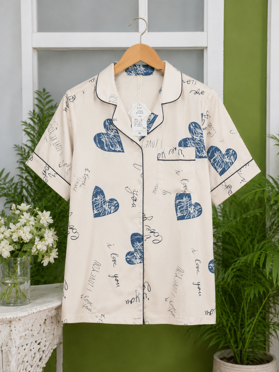 Valeria Ivory Hearts Printed Ladies Night Suit alternate view