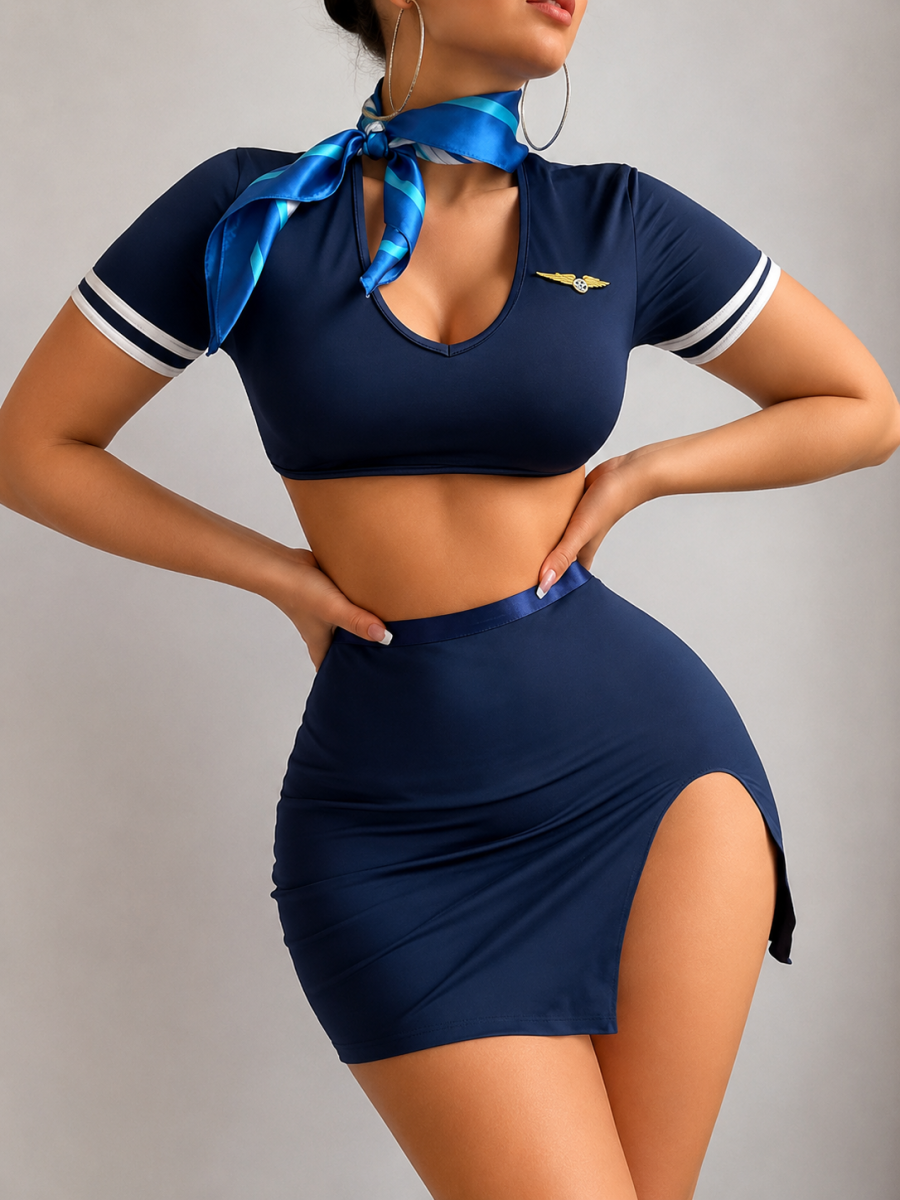 Valeria Sky Voyage Air Hostess Cosplay Lingerie Set – Roleplay Outfit thumbnail 3