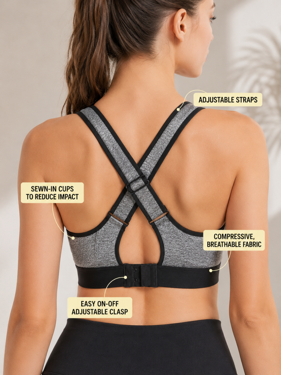 Grey Colour Front Zip Adjustable High Support Sports Bra for Women alternate view
