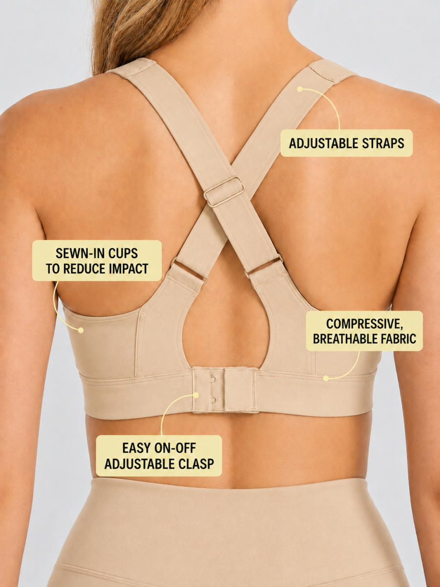 Beige Colour Front Zip Adjustable High Support Sports Bra for Women alternate view